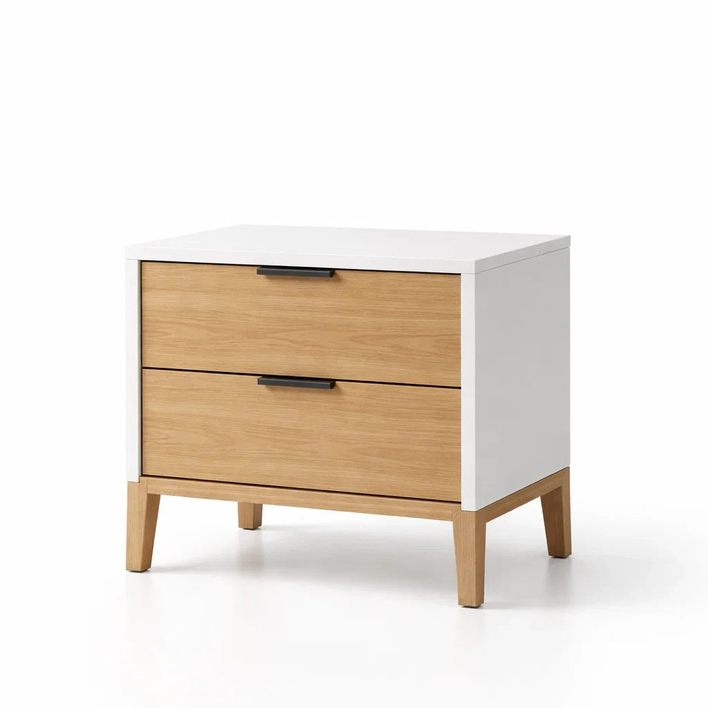 Comodino a 2 cassetti in legno MDF e quercia