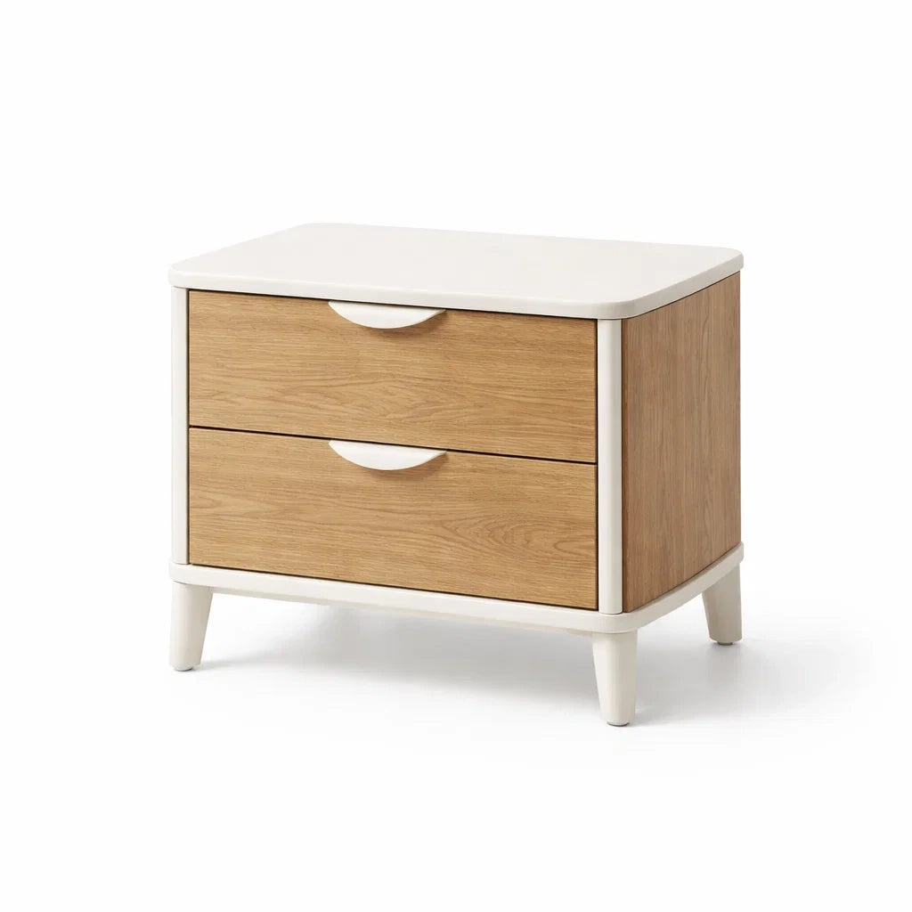 Comodino in Legno MDF e ABS Bianco e Quercia