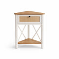 Comodino Angolare in Legno e Rattan con Cassetto