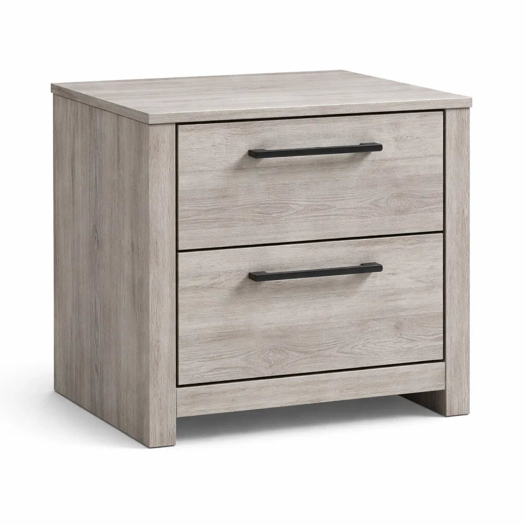 Comodino con 2 cassetti in legno composito grigio