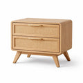Comodino in Legno e Rattan a 2 Cassetti