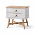Comodino in Legno con 2 Cassetti Grigio e Maniglie in Ottone