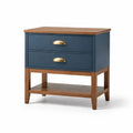Comodino con 2 Cassetti in Legno e Metallo Blu
