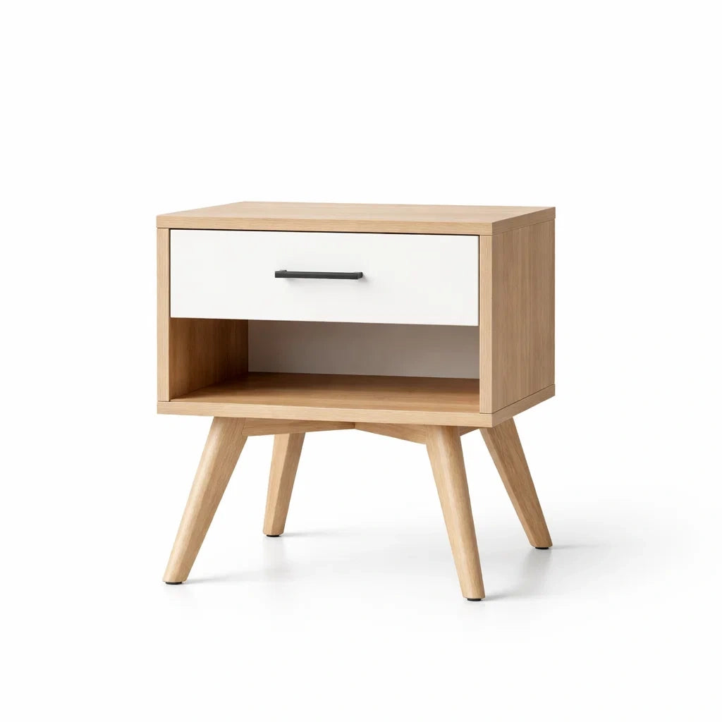 Comodino con Cassetto e Ripiano, Legno Rovere e MDF, 45 x 35 x 55 cm