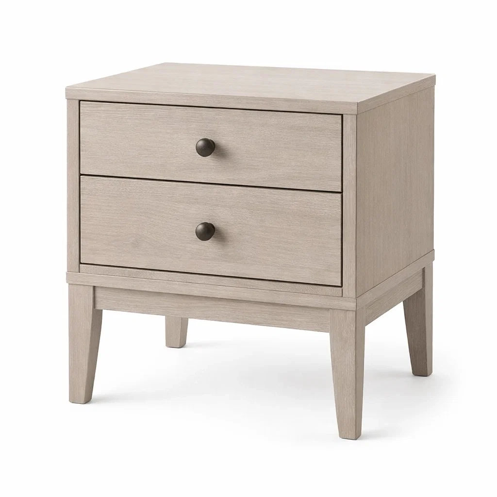 Comodino in legno massello con 2 cassetti Grigio chiaro