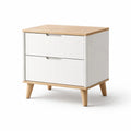 Comodino con due cassetti in legno e MDF bianco e naturale