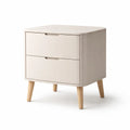 Comodino con Due Cassetti in MDF Verniciato e Gambe in Legno