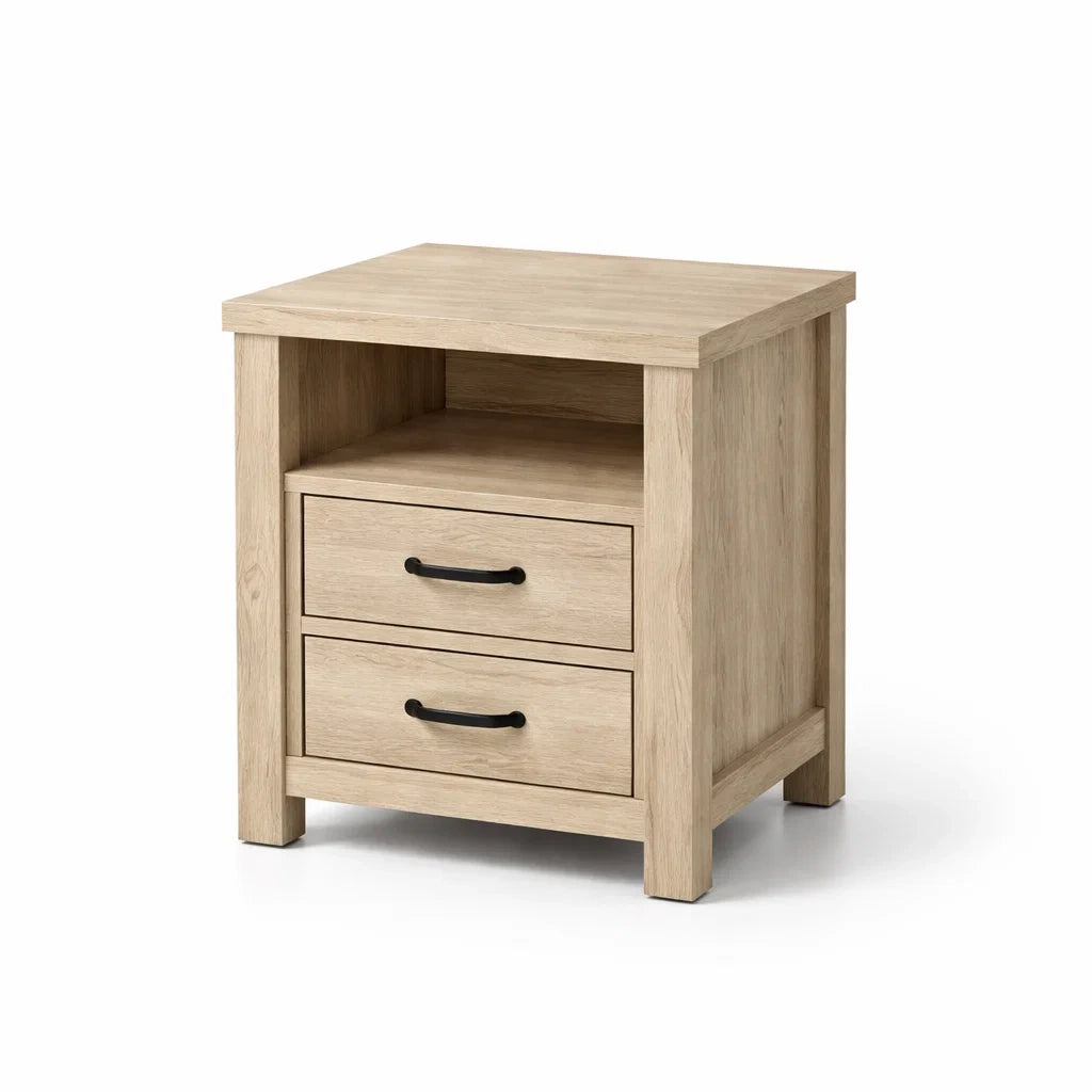 Comodino in Legno MDF con 2 Cassetti e Vano Aperto