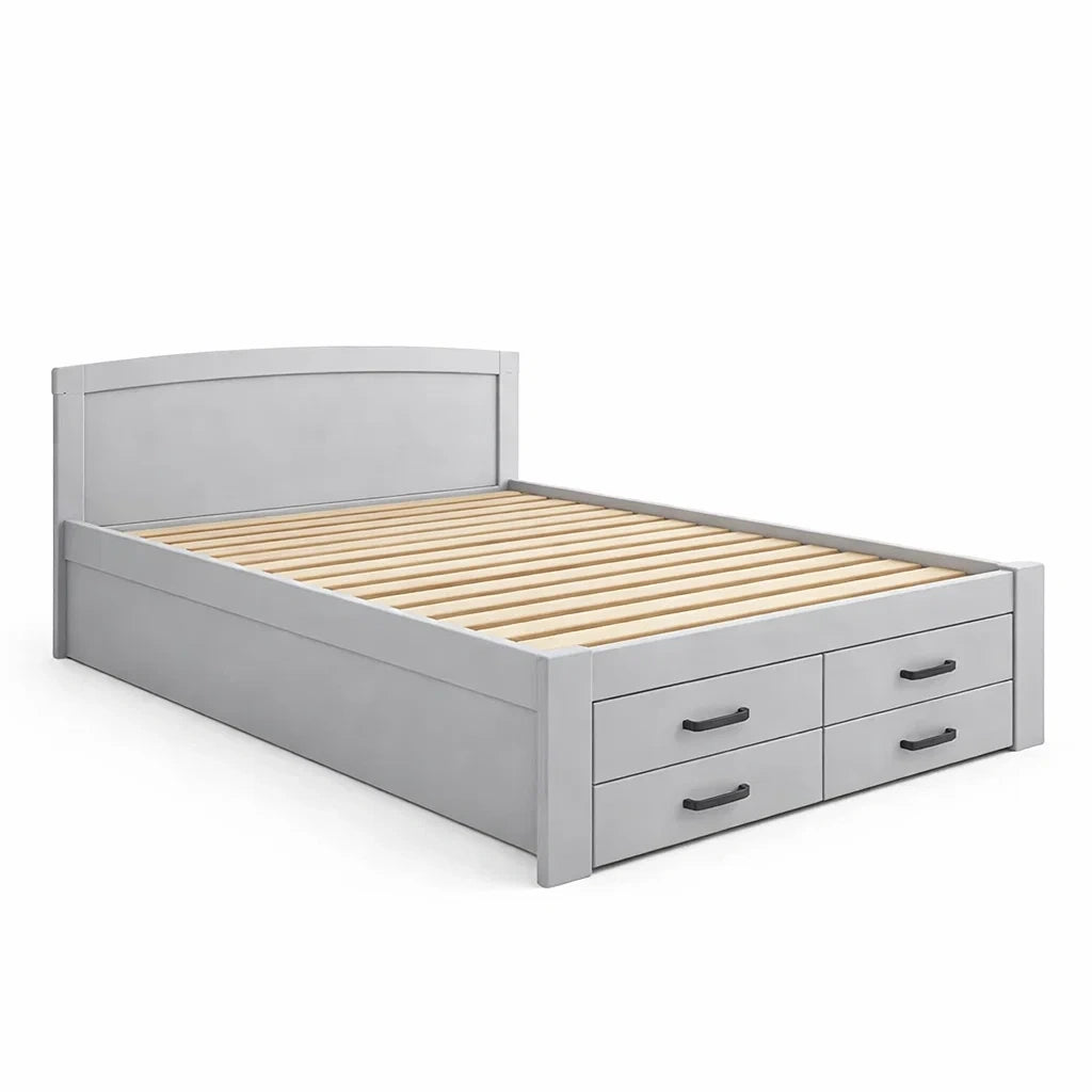Letto Matrimoniale in Legno con Cassetti Grigio