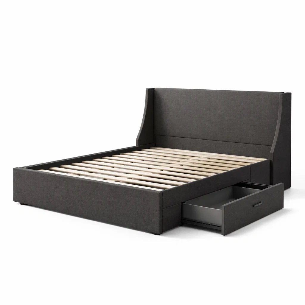 Letto matrimoniale in tessuto Grigio con contenitore