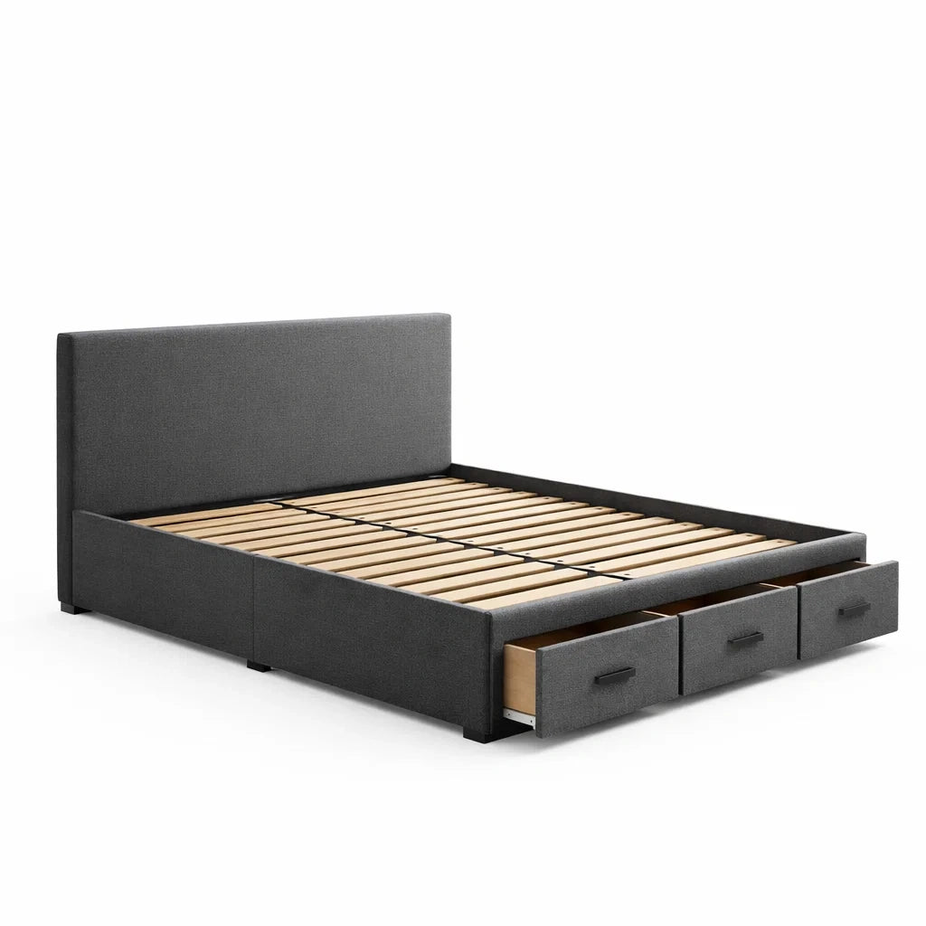 Letto matrimoniale con contenitore in tessuto Grigio Antracite