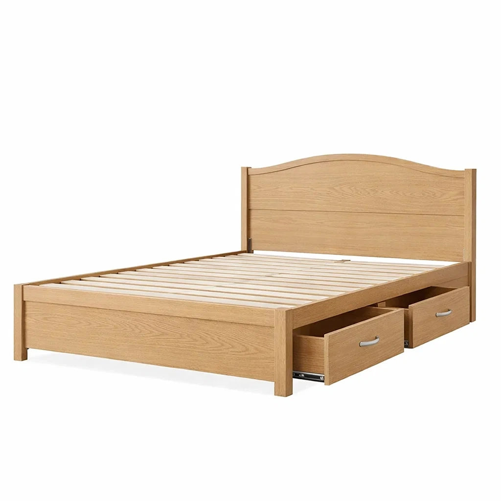 Letto Matrimoniale in Legno di Quercia con 2 Cassetti