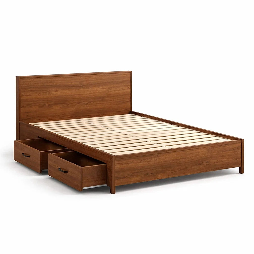Letto Matrimoniale con Cassetti in Legno Noce