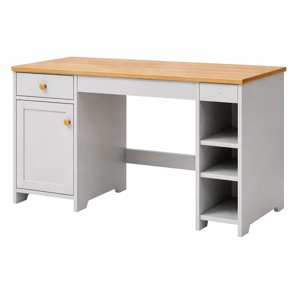 Scrivania in MDF e Legno Bianco e Naturale 120x50x75 cm