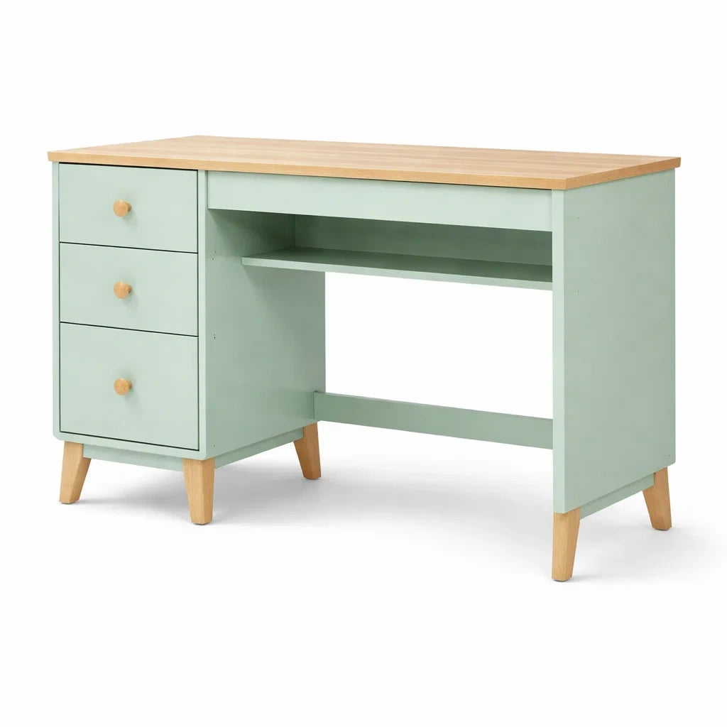 Scrivania in Legno con Cassetti Verde/Naturale 120x60x75 cm