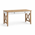 Scrivania in MDF e Legno di Pino con Cassetto Bianco 140x60x75 cm