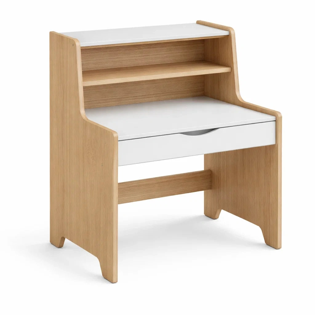 Scrivania in Legno con Cassetto e Ripiani Rovere e Bianco