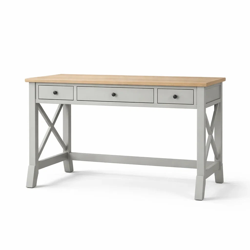 Scrivania in Legno con Cassetti Grigio e Naturale 120x60x75 cm