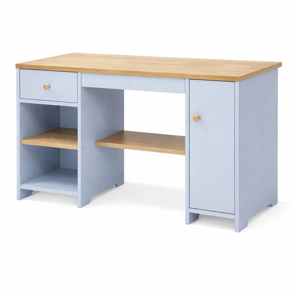 Scrivania in Legno MDF con Cassetto e Armadietto, Blu e Rovere, 120x60x75 cm