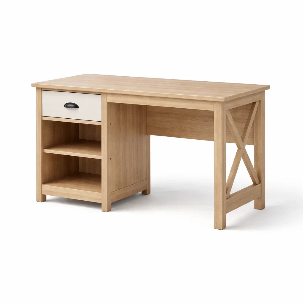 Scrivania in Legno e MDF con Cassetto e Ripiani