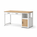 Scrivania in MDF e Acciaio con Cassetti Bianco e Legno