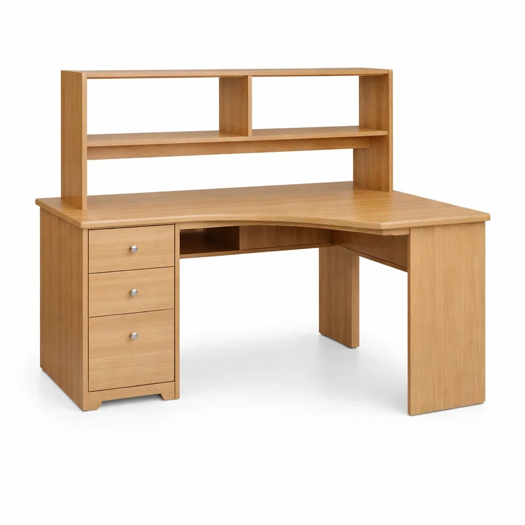 Scrivania angolare in legno MDF con scaffali e cassetti