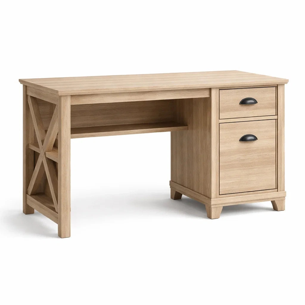 Scrivania in Legno Melaminico con Cassetti e Scaffale