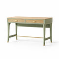 Scrivania in Legno con Cassetti in Rattan e Gambe in Metallo