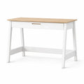 Scrivania in Legno con Superficie in Rovere e Cassetto 120x60x75 cm Bianco/Naturale