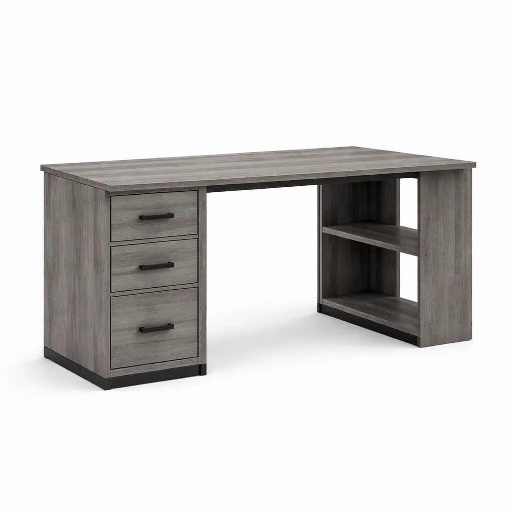 Scrivania in Legno MDF con Cassetti e Ripiani Grigio